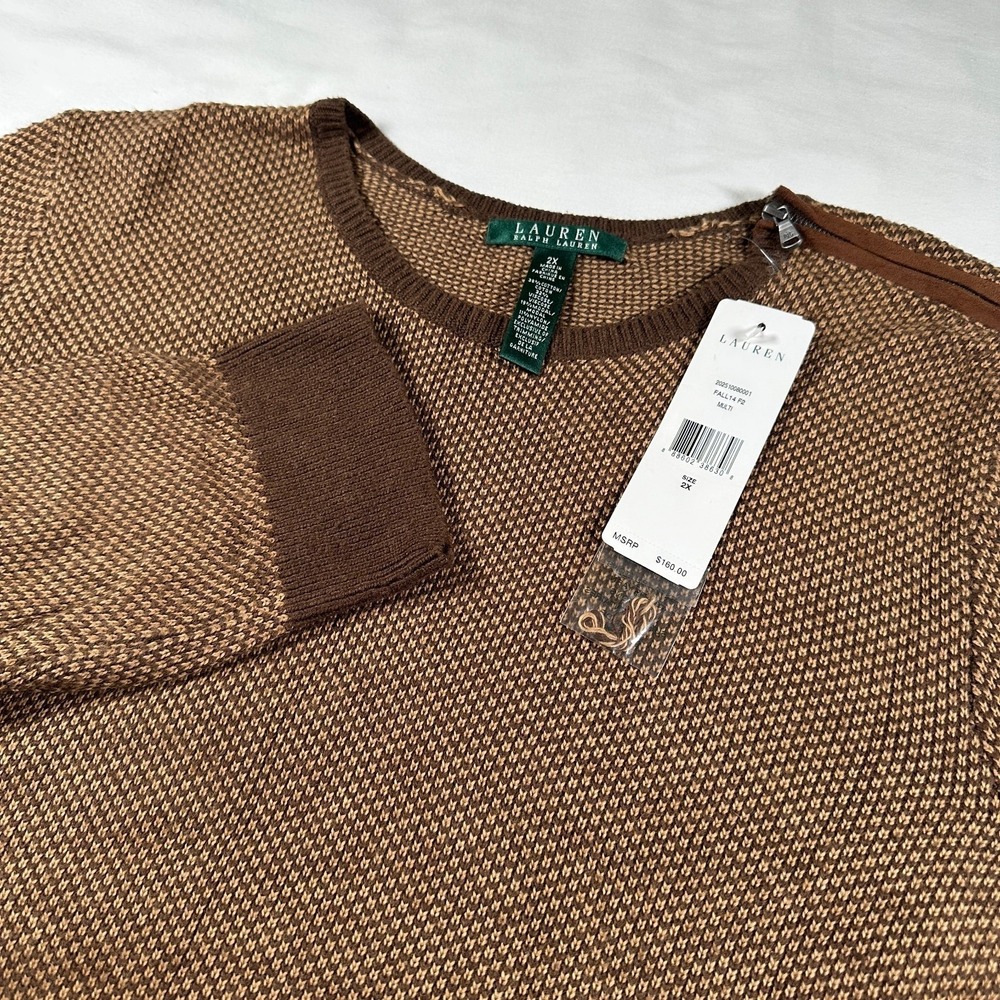 Lauren Ralph Lauren LRL Herringbone Zipper Crew Neck Men's Sweater 2X NEW $160
